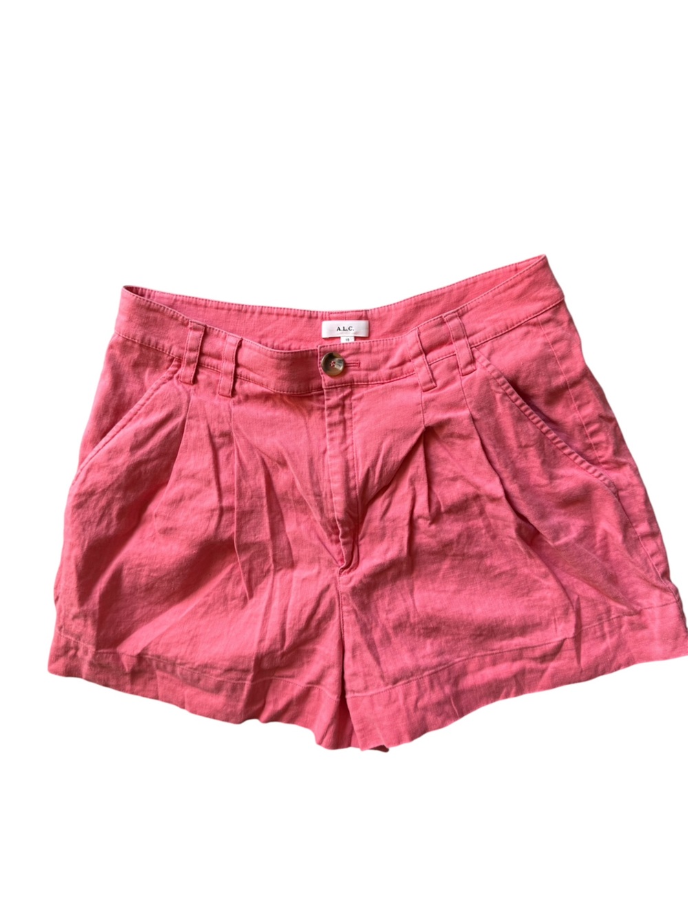A.L.C. Pink Linen Cotton Pleated Belt Loop ‎ Pockets High-Rise Shorts Size 10